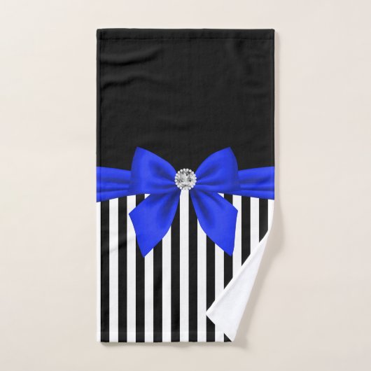 Glam Royal Blue Bow-Pinstripes-Black Bad Handdoek (Handdoek)