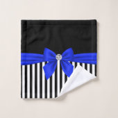 Glam Royal Blue Bow-Pinstripes-Black Bad Handdoek (Wasdoekje)