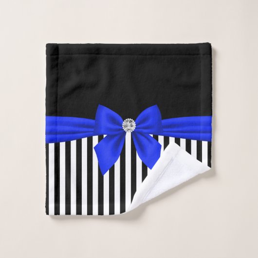 Glam Royal Blue Bow-Pinstripes-Black Bad Handdoek (Wasdoekje)