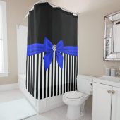 Glam Royal Blue Bow-Pinstripes-Black Douchegordijn (In situ)