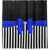 Glam Royal Blue Bow-Pinstripes-Black Douchegordijn (Voorkant)
