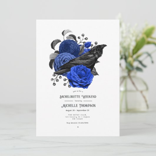  Glam Royal Blue Floral Gothic Bachelorette Kaart (Staand voorkant)