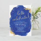 Glam Royal Blue Glitter Alcohol Ink Birthday Kaart (Staand voorkant)