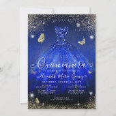 Glam Royal Blue Glitter Gown Quinceanera Kaart