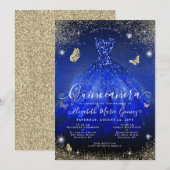 Glam Royal Blue Glitter Gown Quinceanera Kaart (Voorkant / Achterkant)