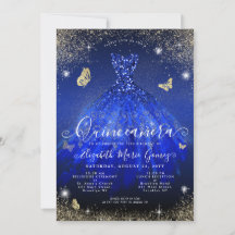 Glam Royal Blue Glitter Gown Quinceanera