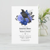 Glam Royal Blue Raven Gothic Rehearsal Dinner Kaart (Staand voorkant)