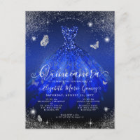 Glam Royal Blue Silver Glitter Gown Quinceanera