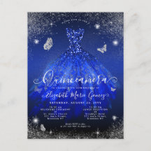 Glam Royal Blue Silver Glitter Gown Quinceanera