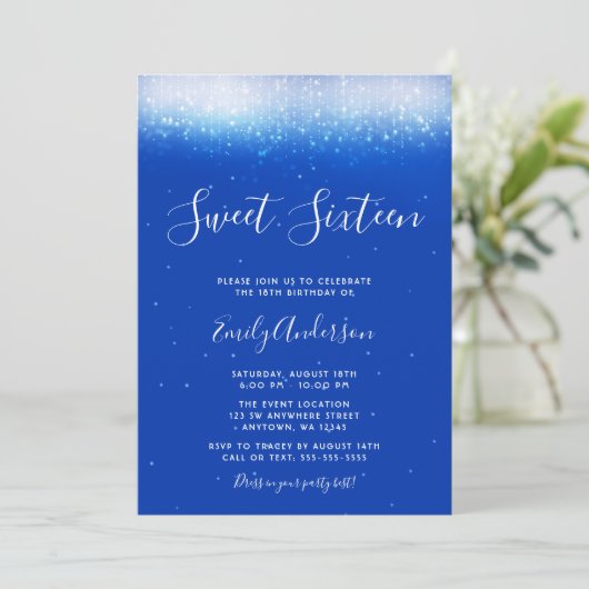 Glam Royal Blue Sweet 16 Kaart (Staand voorkant)