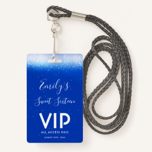 Glam Royal Blue Sweet 16 Uitnodiging VIP Pass Badg Badge