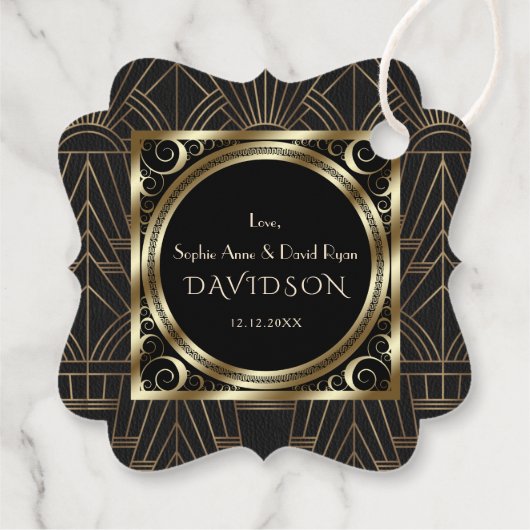 Glam Royal Gold Black Art Deco 20s Wedding Bedankjes Labels (Achterkant)
