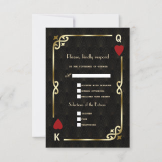 Glam Royal Gold Black Art Deco 20s Wedding RSVP Kaartje