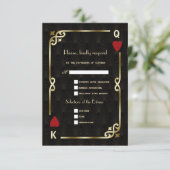 Glam Royal Gold Black Art Deco 20s Wedding RSVP Kaartje (Staand voorkant)