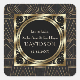 Glam Royal Gold Black Art Deco 20s Wedding Vierkante Sticker
