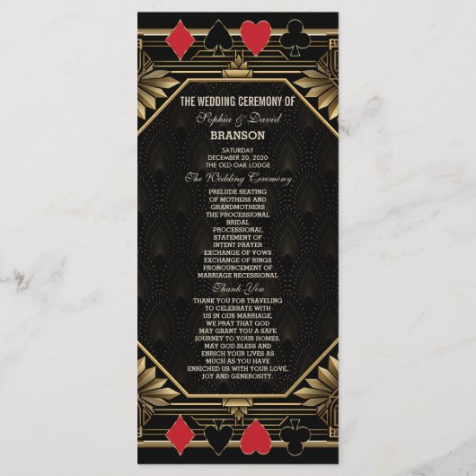 Glam Royal Gold Black Casino Poker Bruiloft Programmakaart (Achterkant)