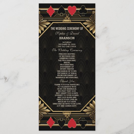 Glam Royal Gold Black Casino Poker Bruiloft Programmakaart (Voorkant)