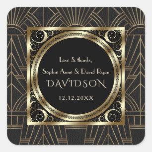Glam Royal Goud Zwart Art Deco 20s Bruiloft Vierkante Sticker