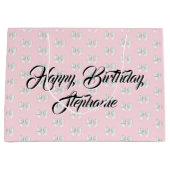 Glam Roze Aangepaste Naam Tiffany Thema Witte Stri Groot Cadeauzakje (Voorkant)