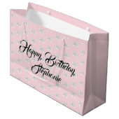 Glam Roze Aangepaste Naam Tiffany Thema Witte Stri Groot Cadeauzakje (Voorkant Gekanteld)