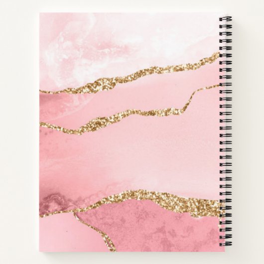 Glam Roze Agate Geode Gouden Script Monogram Notitieboek (Achterkant)