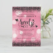 Glam Roze & Black Glitter Sweet 16 Kaart (Staand voorkant)
