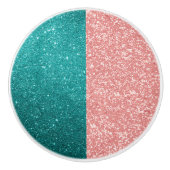 Glam Roze Blauwe Glitters Schittering Keramische Knop (Voorkant)