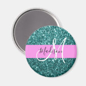 Glam Roze Blauwgroen Groen Glitter Sparkle Name Mo Magneet (Voorkant / Achterkant)