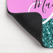 Glam Roze Blauwgroen Groen Glitter Sparkle Name Mo Muismat (Hoek)