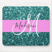 Glam Roze Blauwgroen Groen Glitter Sparkle Name Mo Muismat (Voorkant)