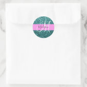 Glam Roze Blauwgroen Groen Glitter Sparkle Name Mo Ronde Sticker (Tas)