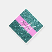 Glam Roze Blauwgroen Groen Glitter Sparkle Name Mo Servet (Hoek)