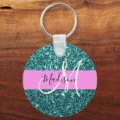 Glam Roze Blauwgroen Groen Glitter Sparkle Name Mo Sleutelhanger (Voorkant)