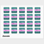 Glam Roze Blauwgroen Groen Glitter Sparkle Name Mo Vierkante Sticker (Vel)