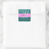 Glam Roze Blauwgroen Groen Glitter Sparkle Name Mo Vierkante Sticker (Tas)