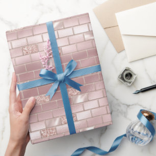 Glam Roze Blush Bakstenen Bruidsfeest  Cadeaupapier