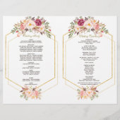 Glam Roze Blush Bloem Gouden Lijst Trouwprogramma Flyer (Achterkant)