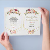 Glam Roze Blush Bloem Gouden Lijst Trouwprogramma Flyer (Hand)
