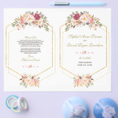Glam Roze Blush Bloem Gouden Lijst Trouwprogramma Flyer (Enkel)