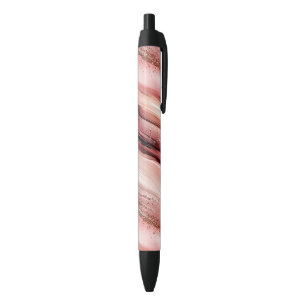 Glam Roze Blush Bourgondië Gouden Glitters Strepen Zwarte Inkt Pen
