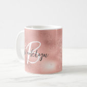 Glam Roze Blush Trendy Script Monogram Koffiemok (Voorkant links)