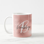 Glam Roze Blush Trendy Script Monogram Koffiemok (Links)
