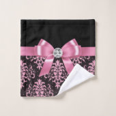 Glam Roze Bow-Roze kant-zwart Bad Handdoek (Wasdoekje)
