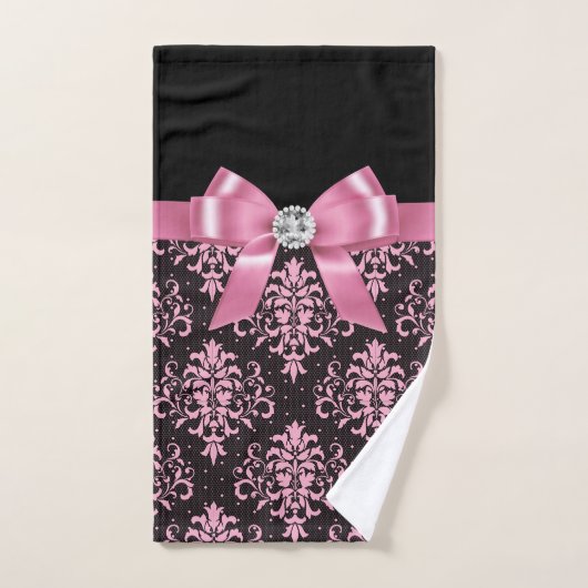 Glam Roze Bow-Roze kant-zwart Bad Handdoek (Handdoek)