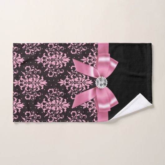 Glam Roze Bow-Roze kant-zwart Bad Handdoek (Handdoek)