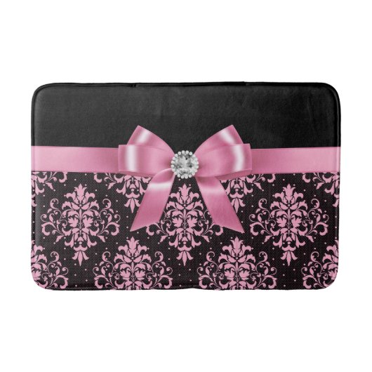 Glam Roze Bow-Roze kant-zwart Badmat (Voorkant)