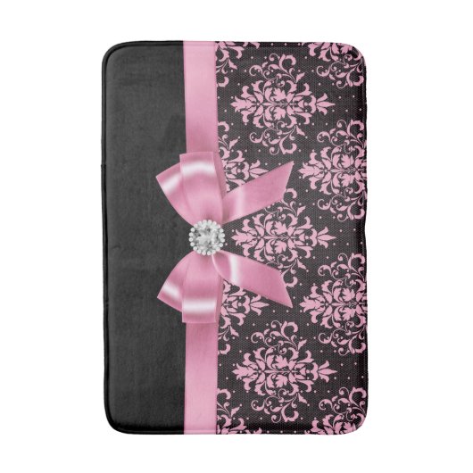 Glam Roze Bow-Roze kant-zwart Badmat (Voorkant Verticaal)