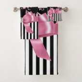 Glam roze bow-roze Stencil-zwart witte instripes Bad Handdoek (Insitu)