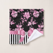 Glam roze bow-roze Stencil-zwart witte instripes Bad Handdoek (Wasdoekje)