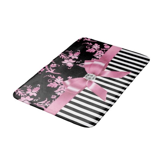 Glam roze bow-roze Stencil-zwart witte instripes Badmat (Gekanteld)
